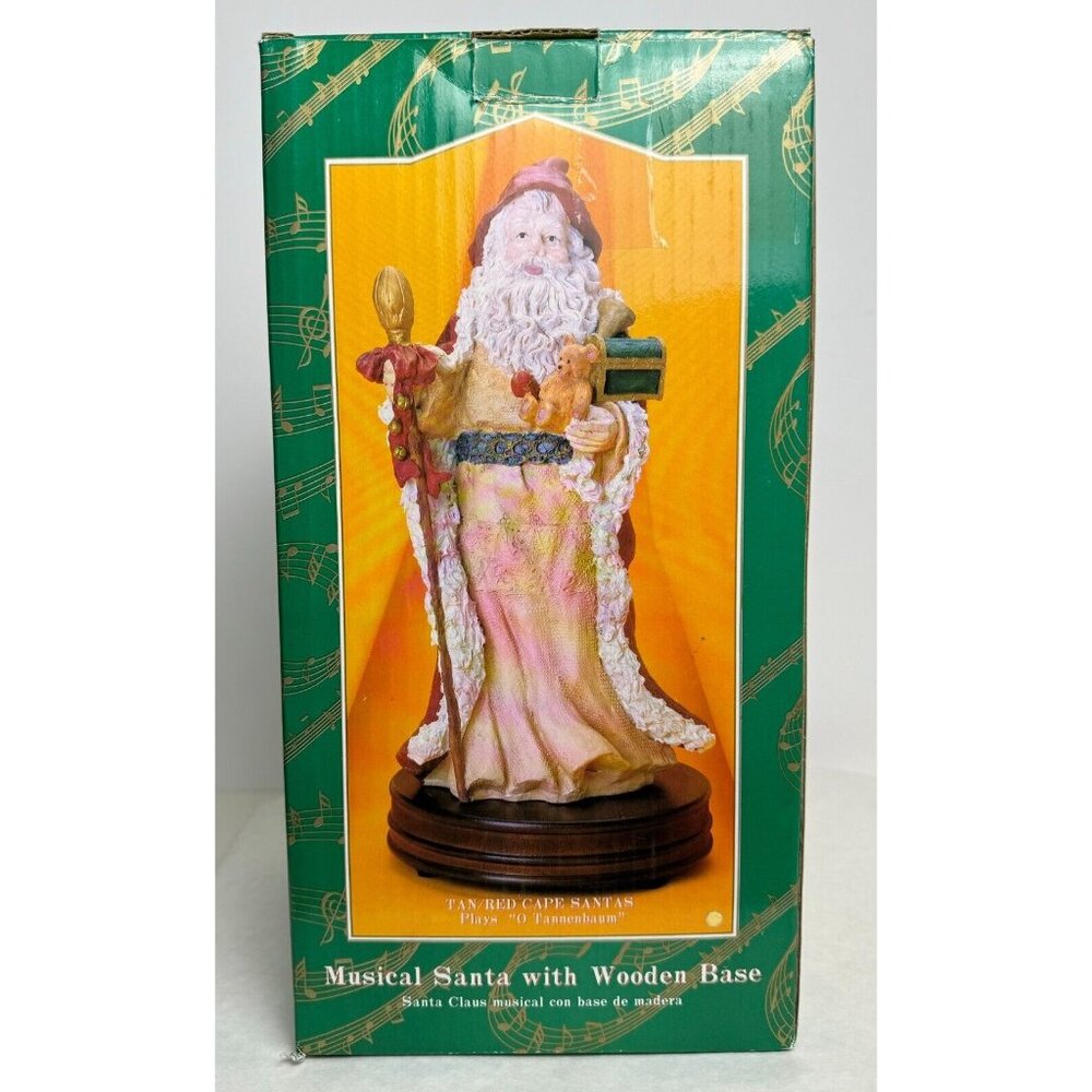 Vtg Musical Santa Figurine Wooden Base 12" Tall O Tannenbaum Wind Up Red Cape - Picture 3 of 16
